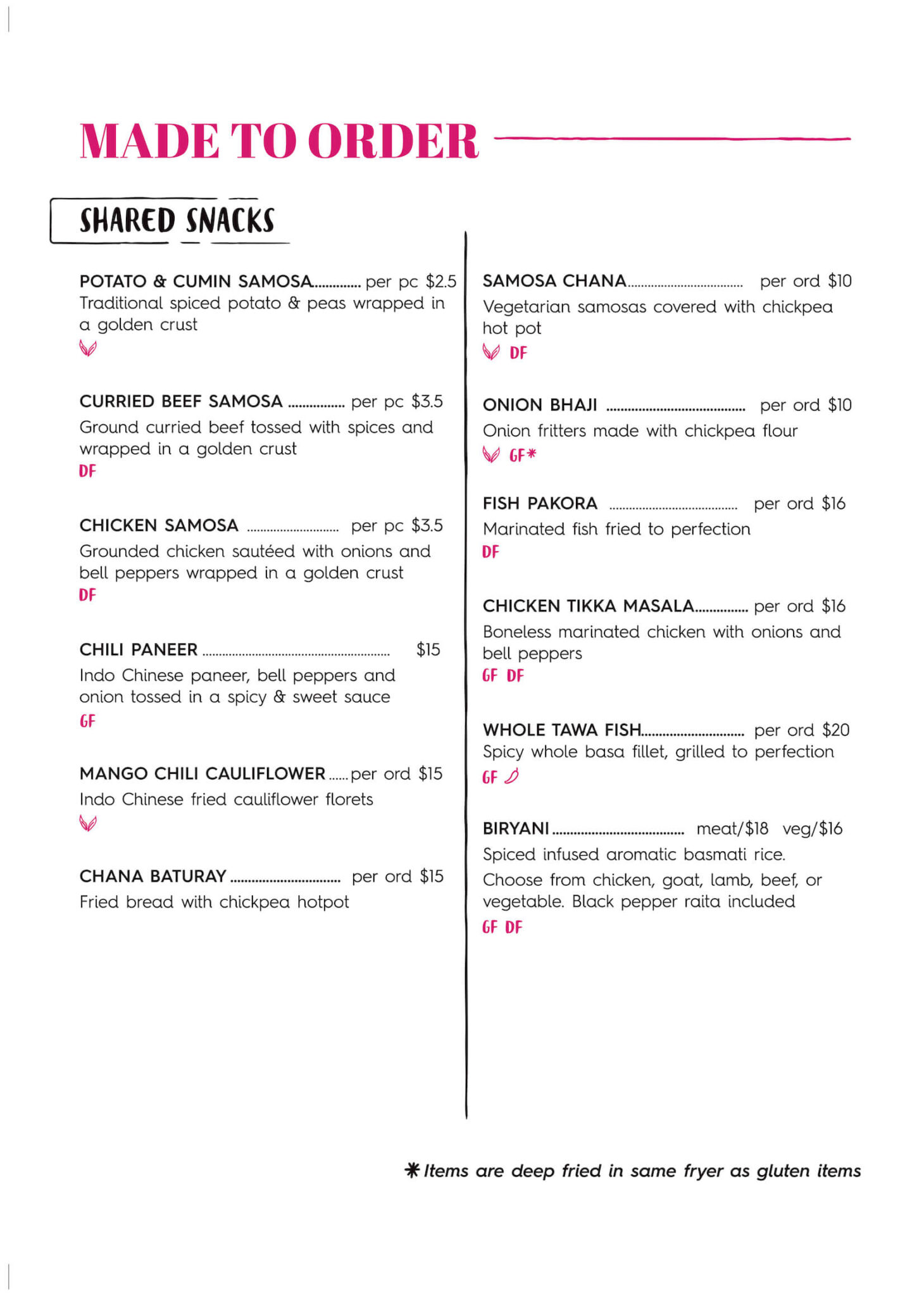 Edmonton Menu | Tiffin India’s Fresh Kitchen